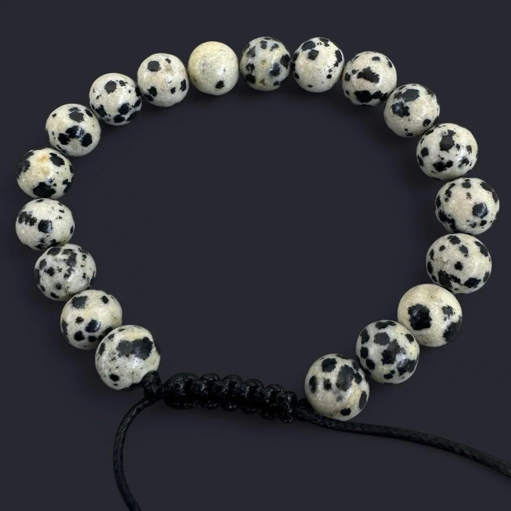 Dalmatian Jasper Adjustable Gemstone Bead Bracelet 8mm